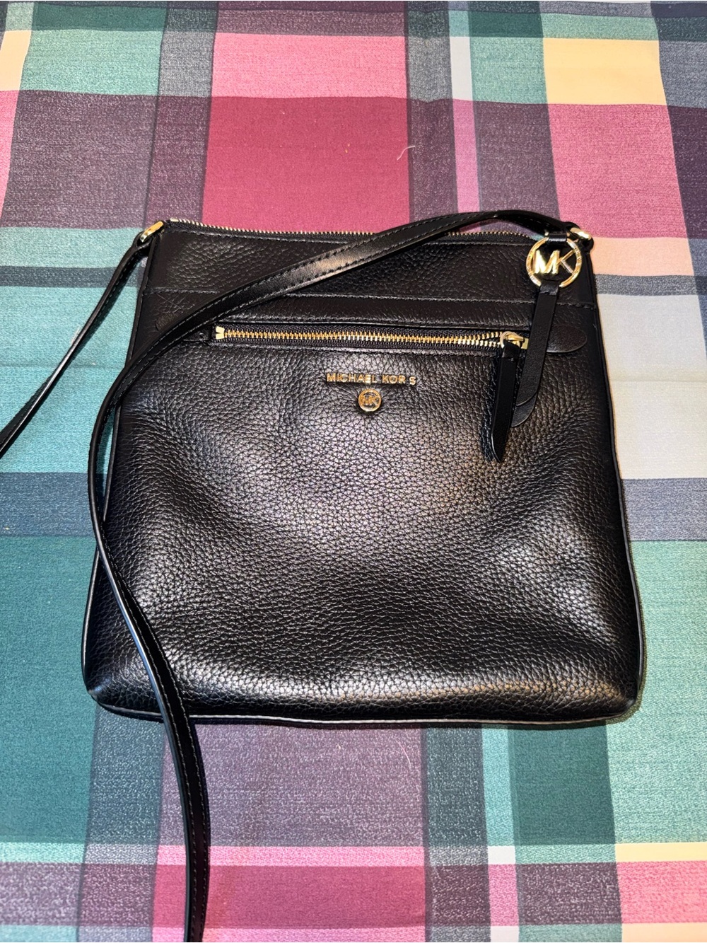 Michael Kors Black Pebbled Leather Crossbody with Gold Accents vintage
